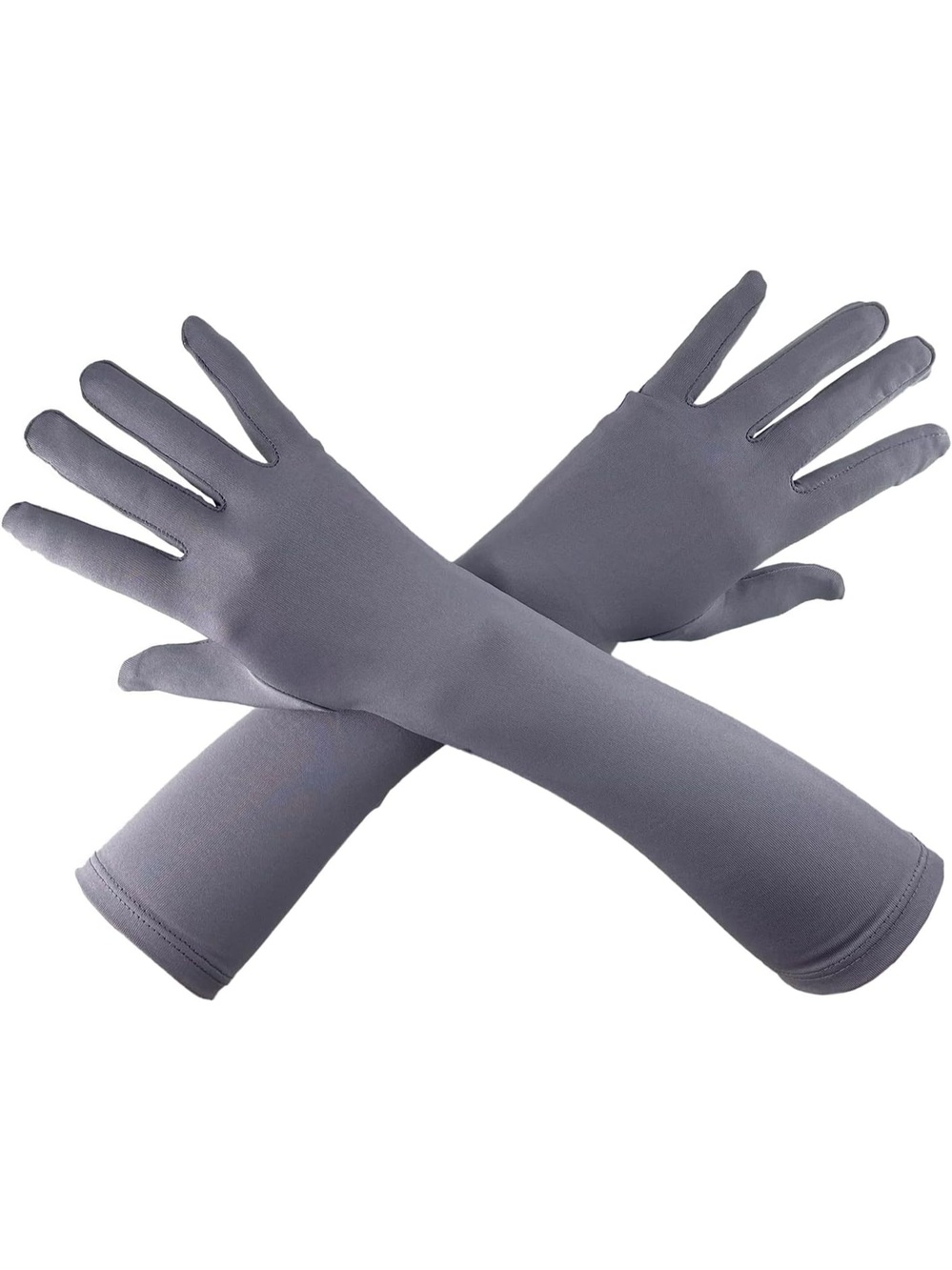 Unisex Grey Polyester Elbow Length 20s Stretchy Party Cosplay Costume Gloves
